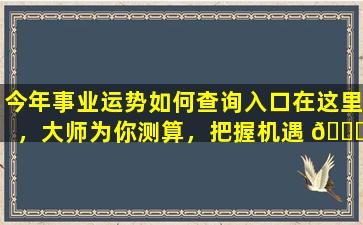 今年事业运势如何查询入口在这里，大师为你测算，把握机遇 🍁 ！
